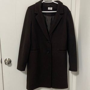 Long Dark Brown Coat with Buttons and Pockets
